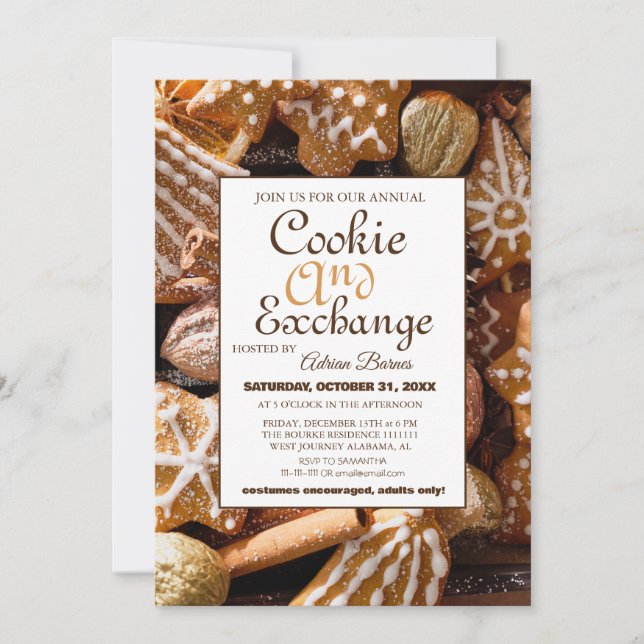 Elegant Script Cookie Exchange Christmas Party Invitation (Front)