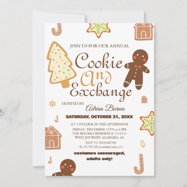 Elegant Script Cookie Exchange Christmas Party Invitation (Front)