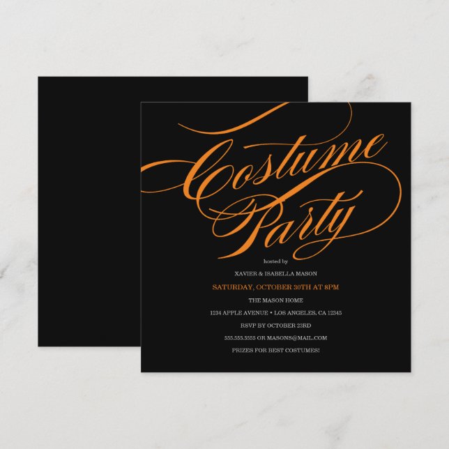 Elegant Script Costume Party Invitation (Front/Back)