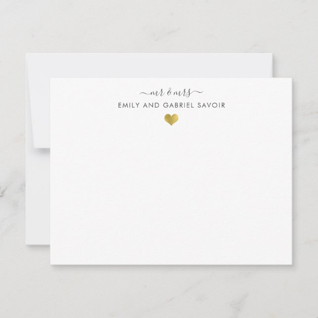Elegant Script Couple Name Gold Heart Newlywed   Card (Front)