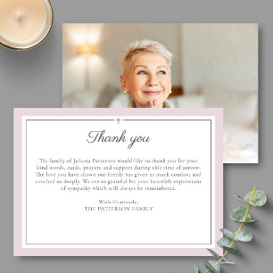 Elegant Script Cross Funeral Photo Thank You Card
