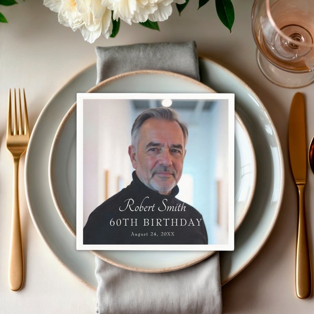 Elegant Script Custom Birthday Photo Napkin (Creator Uploaded)