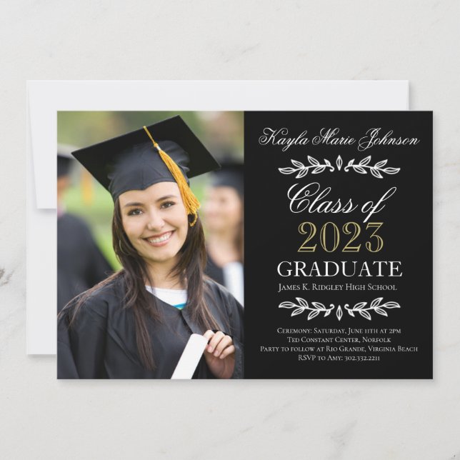 Elegant Script Custom Colors Graduation Photo Card (Front)