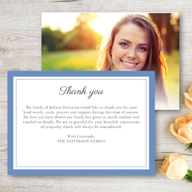 Elegant Script Custom Message Funeral Photo Thank You Card (Creator Uploaded)