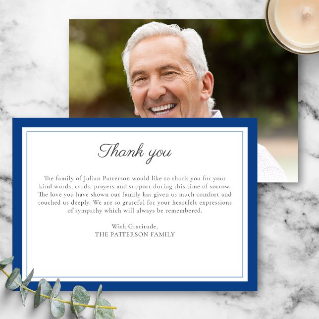 Elegant Script Custom Message Funeral Photo Thank You Card (Creator Uploaded)