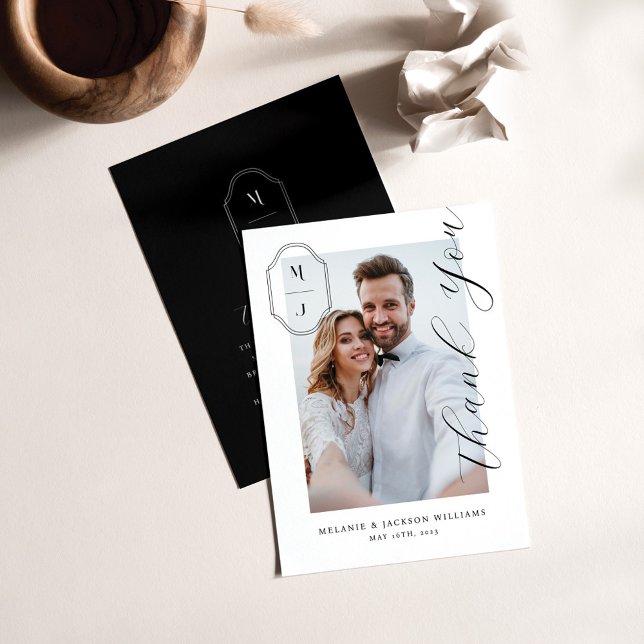 Elegant Script Custom Monogram Wedding Photo Thank You Card (Creator Uploaded)