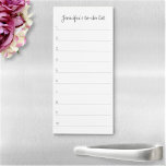 Elegant Script Custom Name Personalized To-Do List Magnetic Notepad<br><div class="desc">Add a name, and easily create your personalized to-do list notepad. Click CUSTOMIZE FURTHER to change the background colour or text colour. You can TRANSFER this DESIGN on other Zazzle products and adjust it to fit most of the Zazzle items. Standard Studio designs are made in high-resolution vector graphics for...</div>