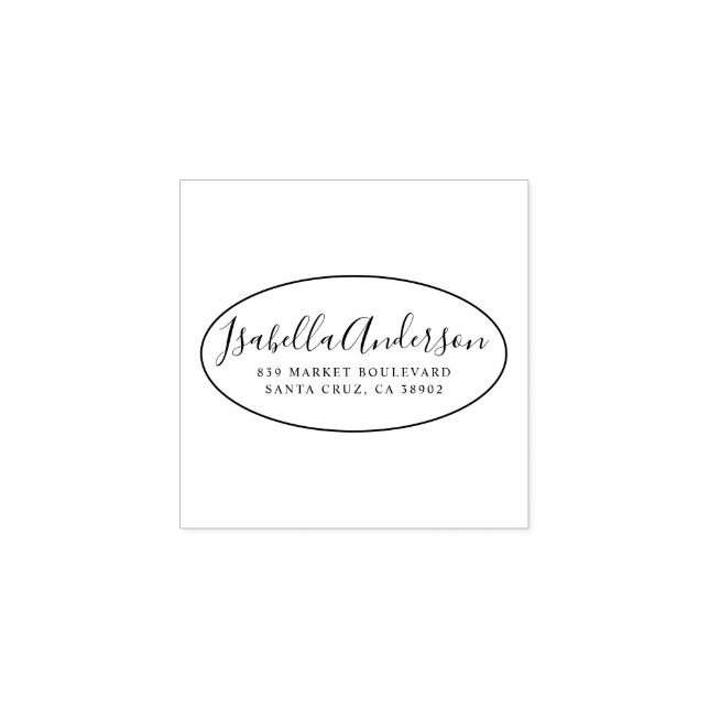 Elegant Script | Custom Name & Return Address Oval Rubber Stamp (Imprint)