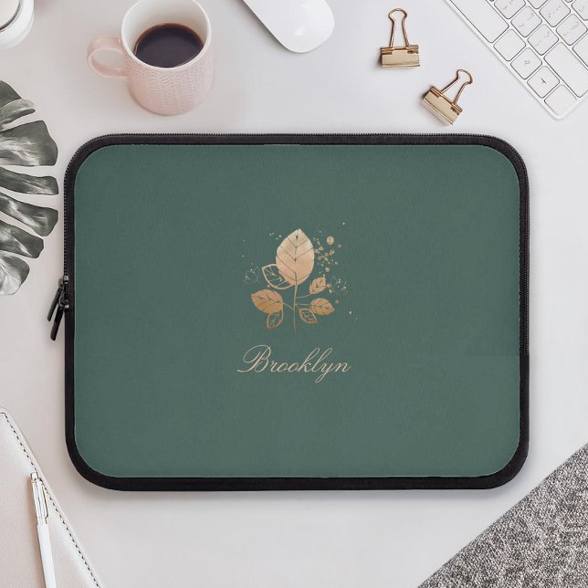 Elegant Script Custom Name Rose Gold Floral Laptop Sleeve (Creator Uploaded)