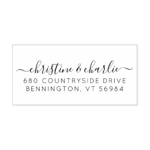 Elegant Script Custom Names Return Address Rubber Stamp