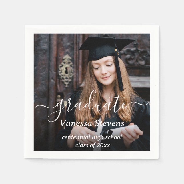 Elegant Script Custom Photo Graduation  Napkin (Front)
