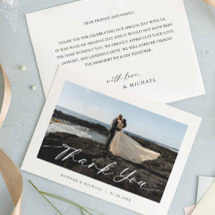 Elegant Script Custom Photo Wedding Thank You Card