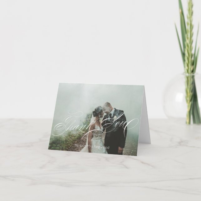 Elegant Script Customized Photo Wedding Thank You Card (Front)