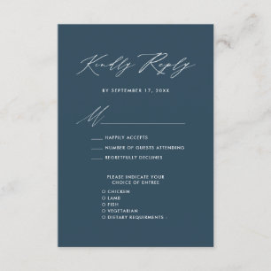 Elegant Script Dark Blue Minimalist Wedding RSVP Enclosure Card