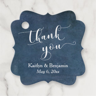 Elegant Script Dark Blue Texture Thank You Favour Tags