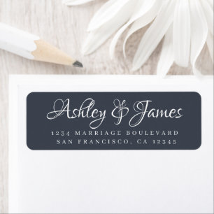 Elegant Script Dark Blue Wedding Return Address