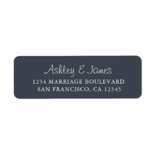 Elegant Script Dark Blue Wedding Return Address
