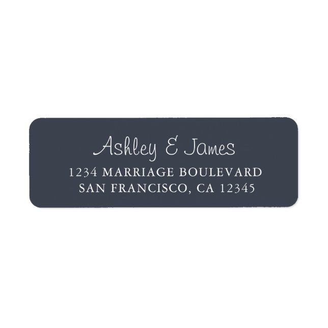 Elegant Script Dark Blue Wedding Return Address (Front)
