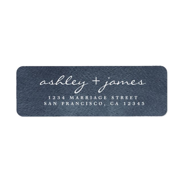 Elegant Script Dark Blue Wedding Return Address (Front)