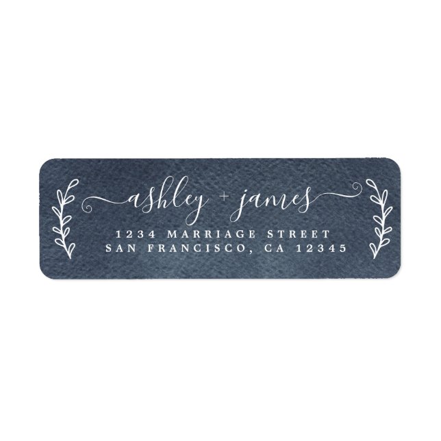 Elegant Script Dark Blue Wedding Return Address (Front)
