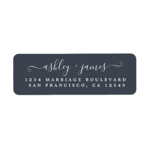 Elegant Script Dark Blue Wedding Return Address