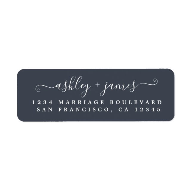 Elegant Script Dark Blue Wedding Return Address (Front)