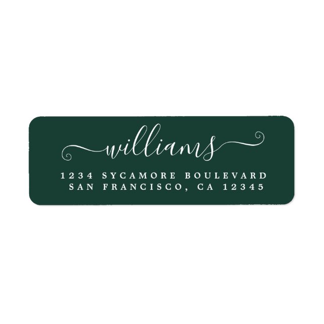 Elegant Script Dark Green Family Return Address (Front)