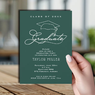 Elegant Script Dark Green Graduation Invitation
