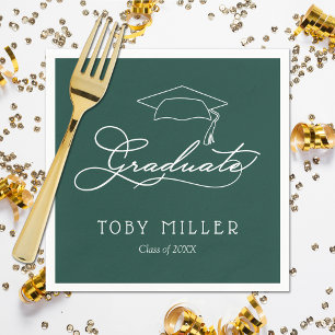 Elegant Script Dark Green Graduation Napkins