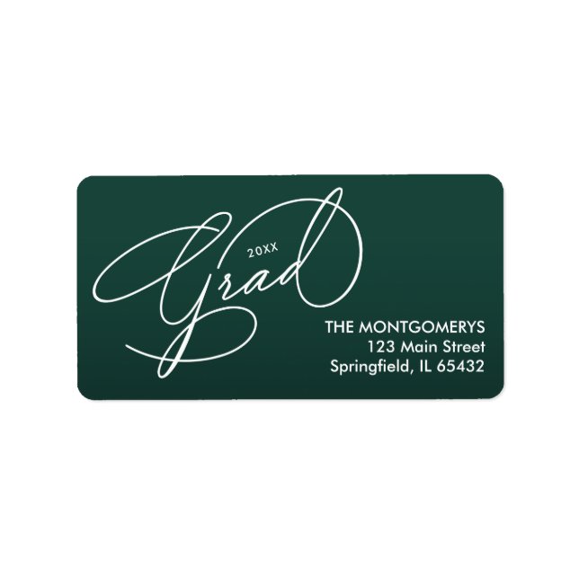 Elegant Script Dark Green Graduation Return Label (Front)