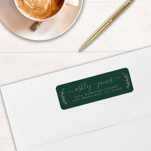 Élégant Script Dark Green Mariage Adresse de retou