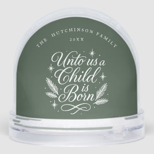 Elegant Script Dark Green Photo Religious Snowglobe