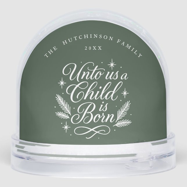 Elegant Script Dark Green Photo Religious Snowglobe (Back)