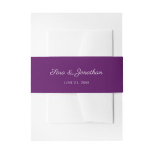 Elegant Script Dark Purple Wedding Invitation Belly Band