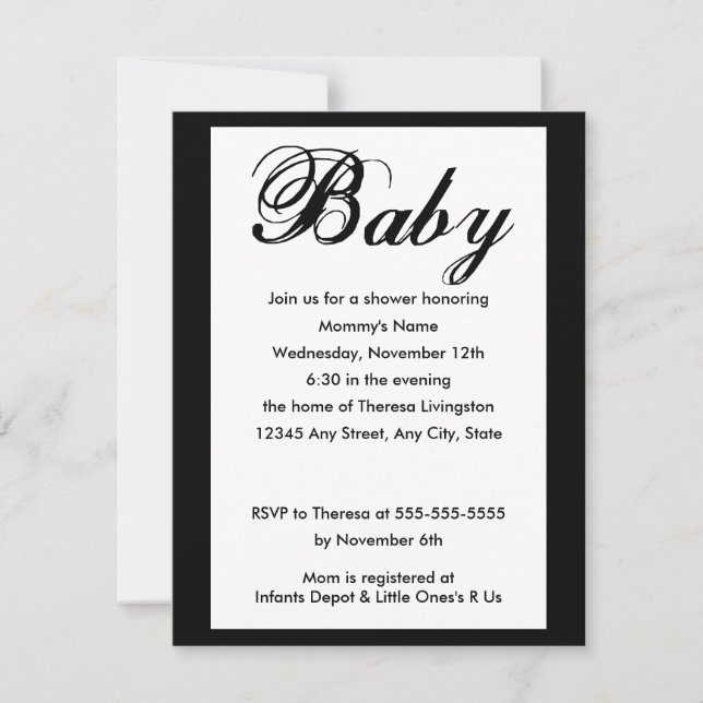 Elégant script de bébé Baby shower Invitation (Devant)