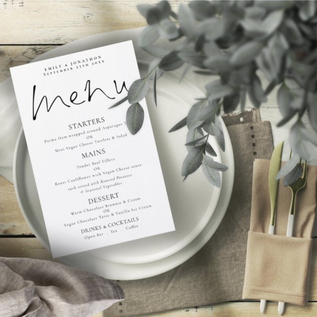 Élégant Script de budget Menu Mariage noir blanc (Créateur téléchargé)