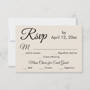 Élégant Script de crème Menu Choix Mariage RSVP