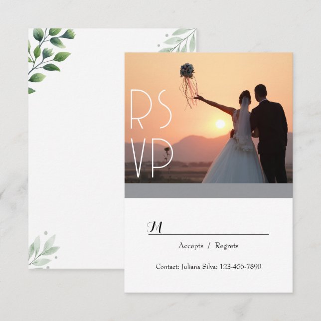 Elégant Script de verdure RSVP Invitation (Devant / Derrière)