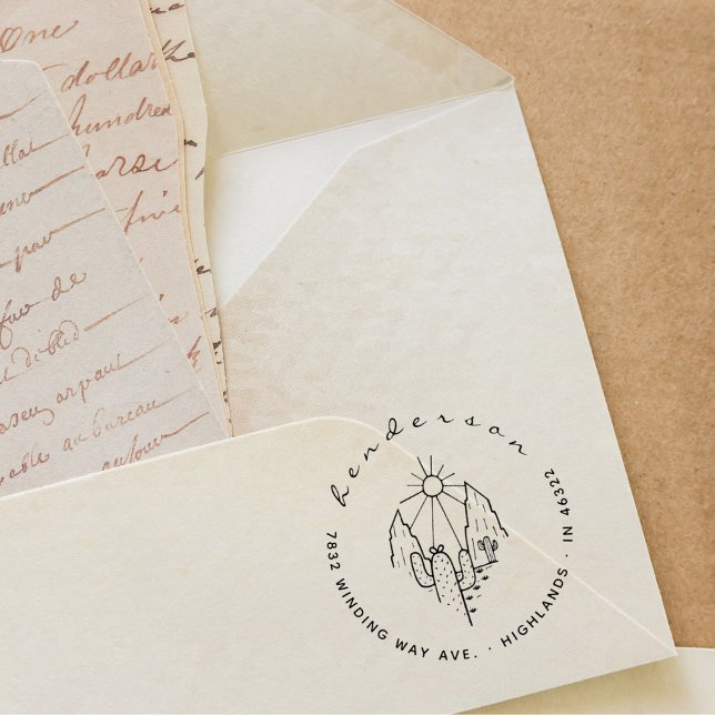 Elegant Script Desert Cactus Return Address Rubber Stamp (Creator Uploaded)