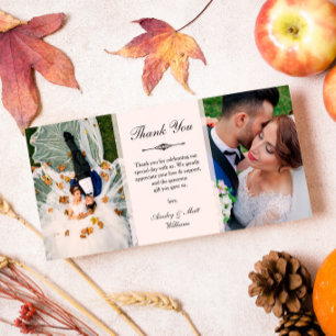 Élégant Script Deux Photos Mariages Merci