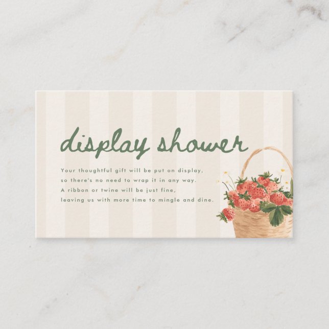 Elegant Script Display Shower Striped Baby Shower Enclosure Card (Front)