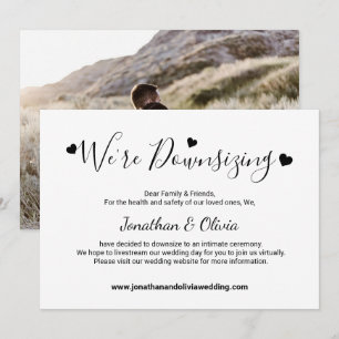 Elegant Script Downsizing Smaller Wedding Photo Announcement