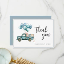 Élégant Script Dusty Blue Baby Boy Carte de remerc