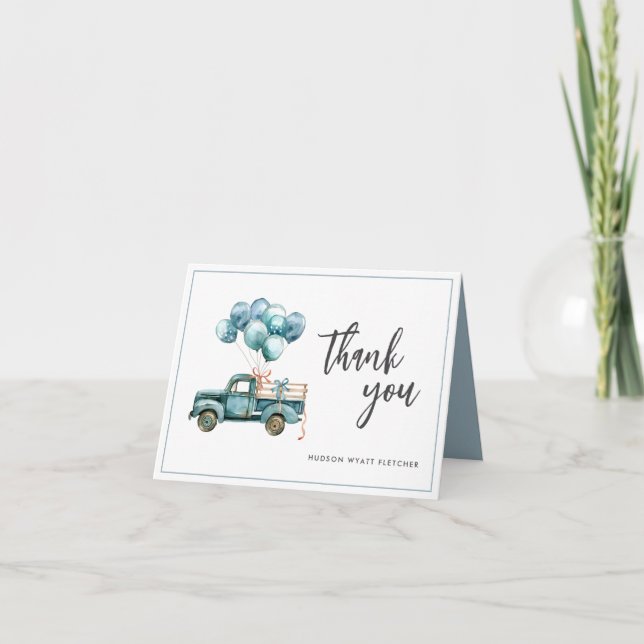 Élégant Script Dusty Blue Baby Boy Carte de remerc (Devant)