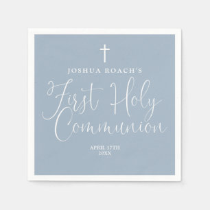 Elegant Script Dusty Blue First Holy Communion Napkin
