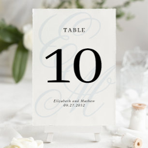 Elegant Script Dusty Blue Monogram Wedding Table Number