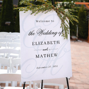 Elegant Script Dusty Blue Monogram Wedding Welcome Poster