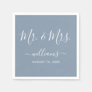Elegant Script Dusty Blue Mr. and Mrs. Napkin