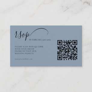 Elegant Script Dusty Blue RSVP QR Code Wedding Enclosure Card
