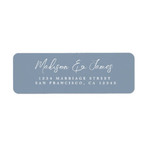 Elegant Script Dusty Blue Wedding Return Address